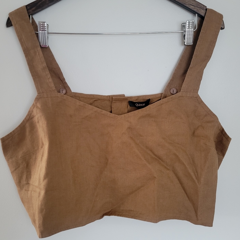 Quince Golden Brown 100% Linen Boxy Crop Top Flax Sz XL NWT